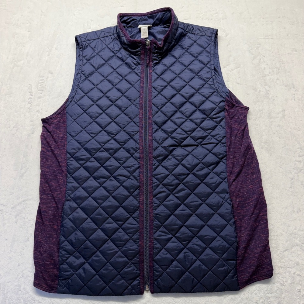 Weekends by Chico's Quilted Vest 2 L Navy Plum Womens Full Zip Stretch Puffer